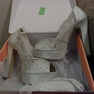 Silver lace heels